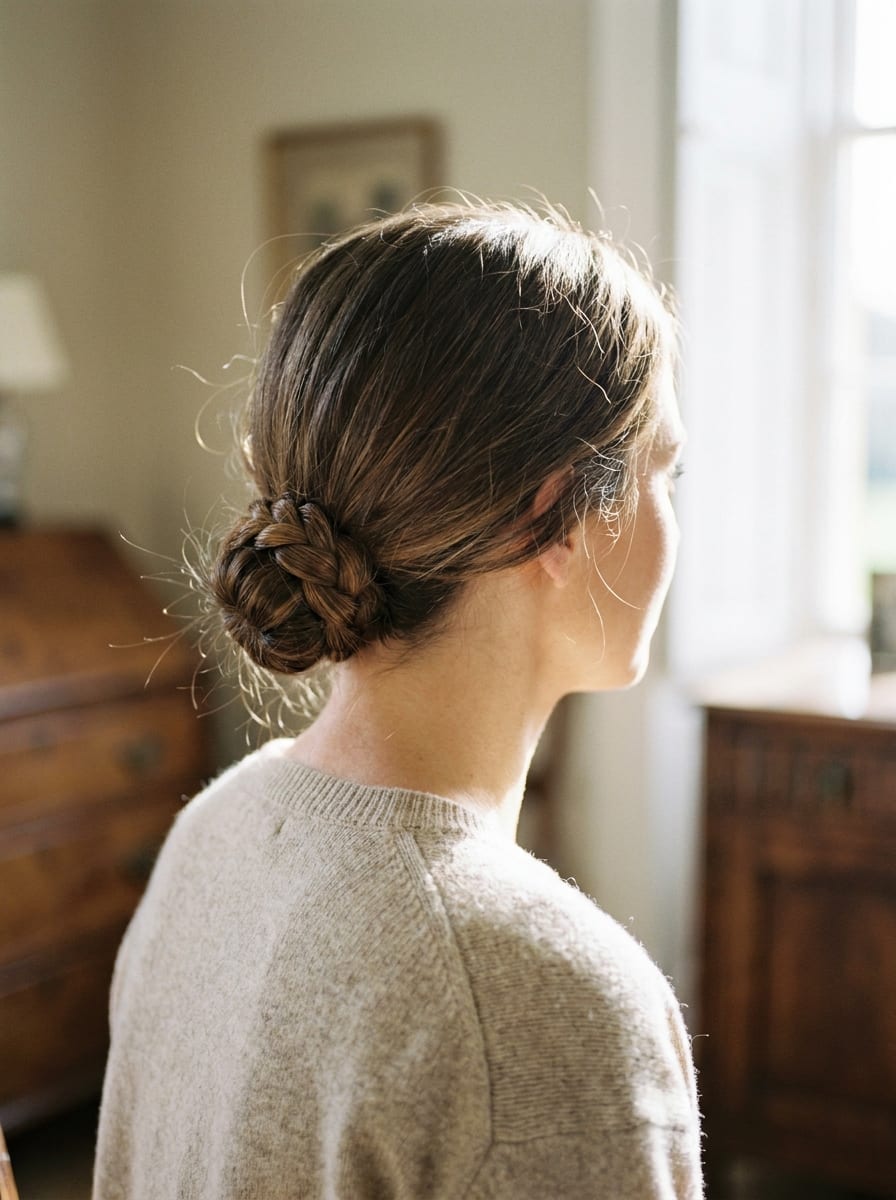 Geflochtener Low Bun - Flechtfrisur mittellang